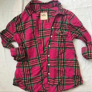 Pink plaid button down shirt
